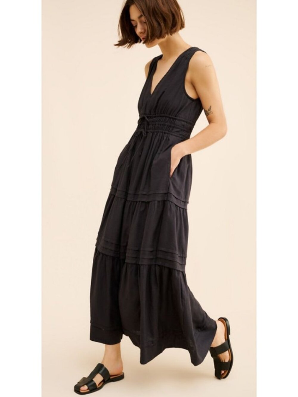 Anthropologie The Somerset Maxi Dress: Linen Ties Edition Women's Size XL Black